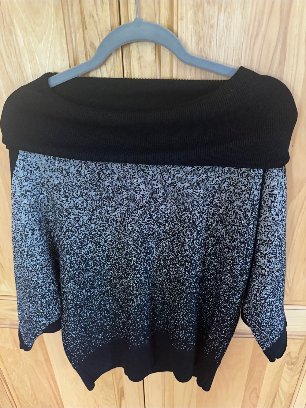 Adrienne Vittadini Black and Gray Ombre Off-the-Shoulder Sweater
